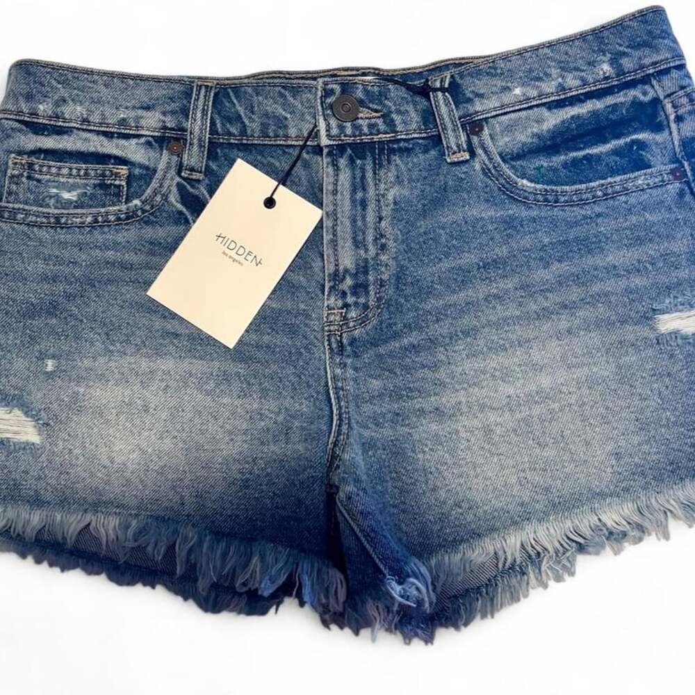 Hidden Los Angeles Kenzie Denim Shorts Size M Distressed Fray Hem